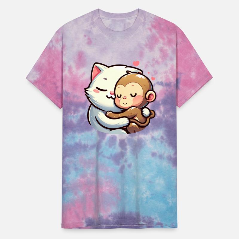 Cuddling Cat And Monkey In Love