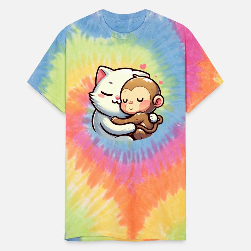 Cuddling Cat And Monkey In Love