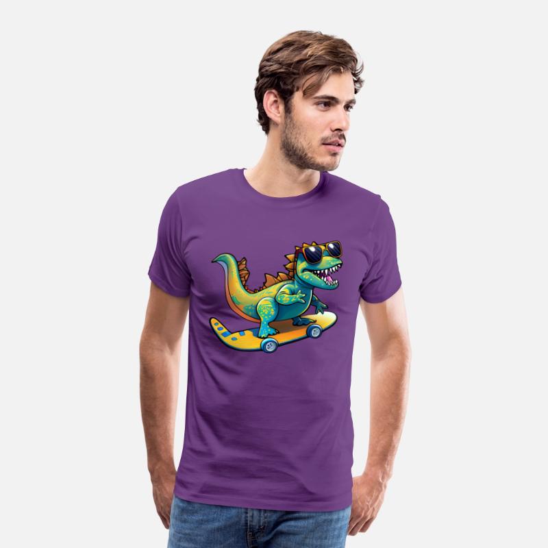 Cute Dinosaur with sunglasses skating skateboard