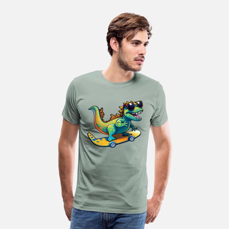 Cute Dinosaur with sunglasses skating skateboard