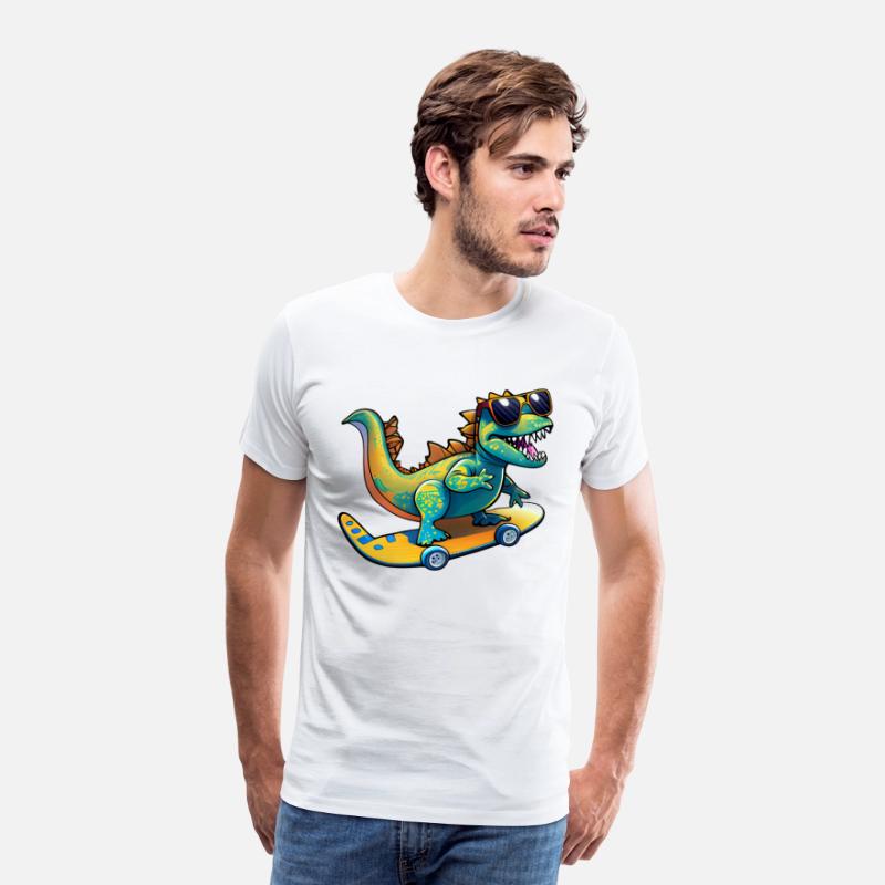 Cute Dinosaur with sunglasses skating skateboard