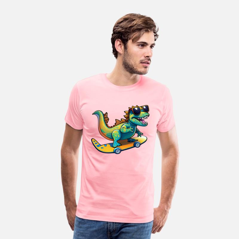 Cute Dinosaur with sunglasses skating skateboard