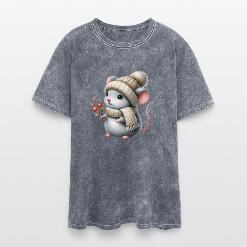 cute mouse with a knitted hat, scarf and berries