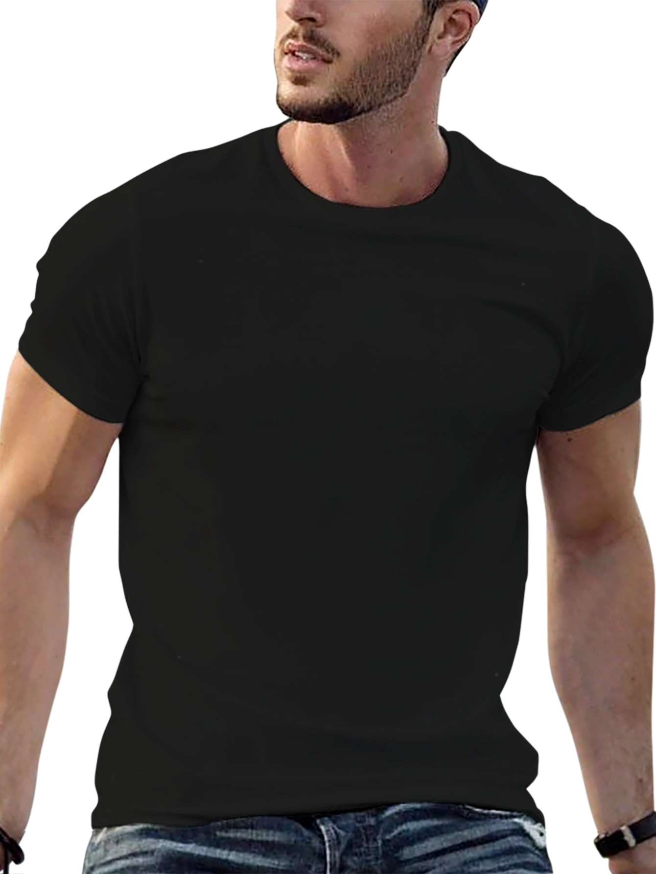 Mens Solid Black Casual T-Shirt