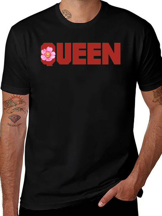 Queen Floral Graphic Tee - Black Cotton T-Shirt