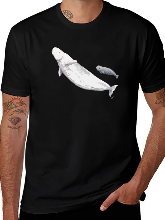 Beluga Whale Graphic Tee - Black Cotton T-Shirt