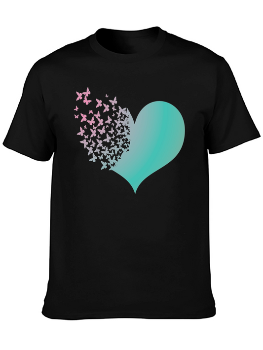 Butterfly Heart Graphic Tee - Black Cotton Blend
