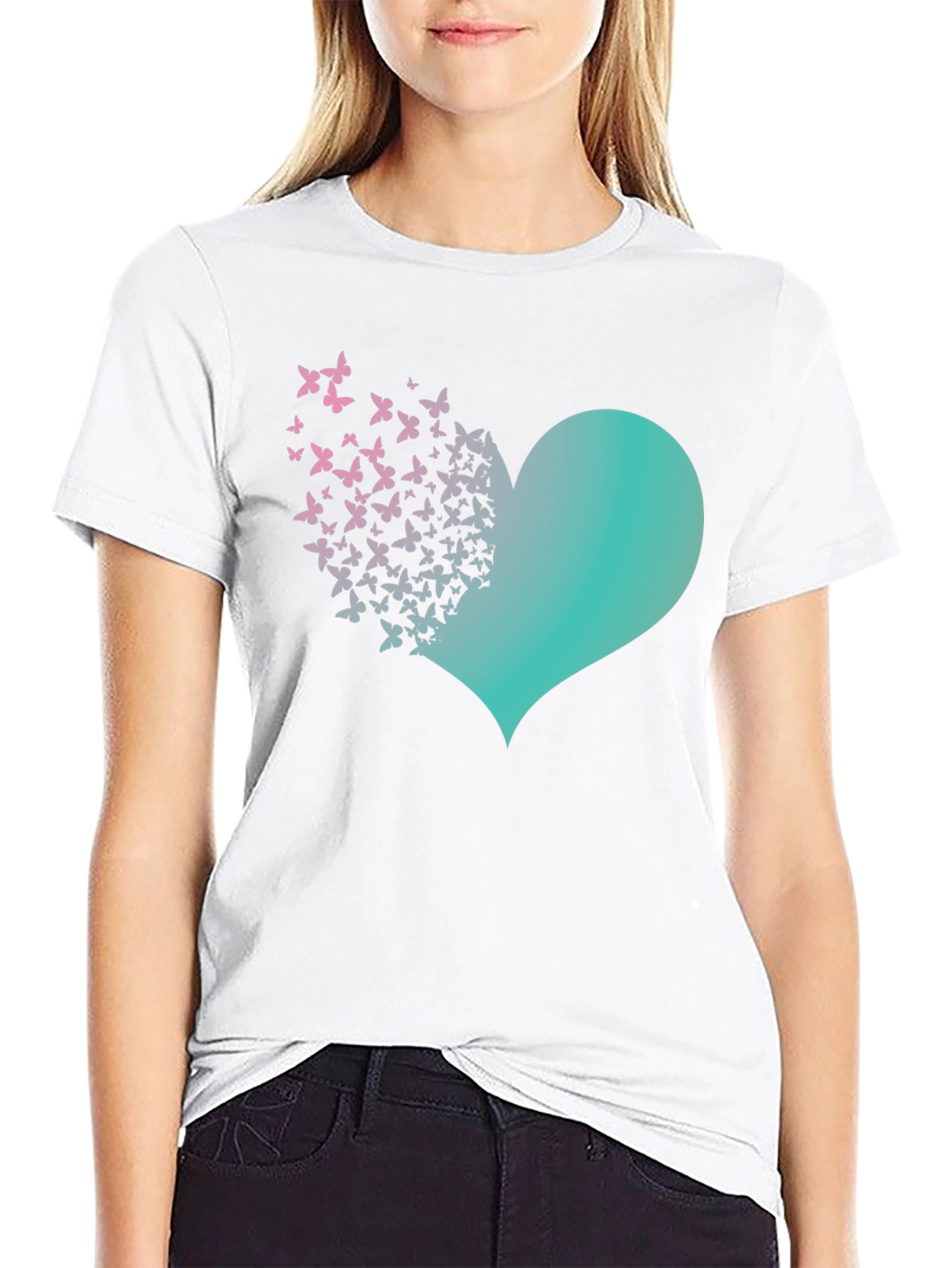 Butterfly Heart Graphic Tee - Black Cotton Blend