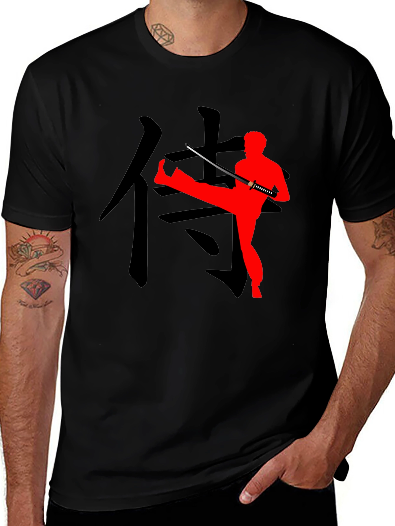 Martial Arts Graphic Tee - Katana & Kanji Design