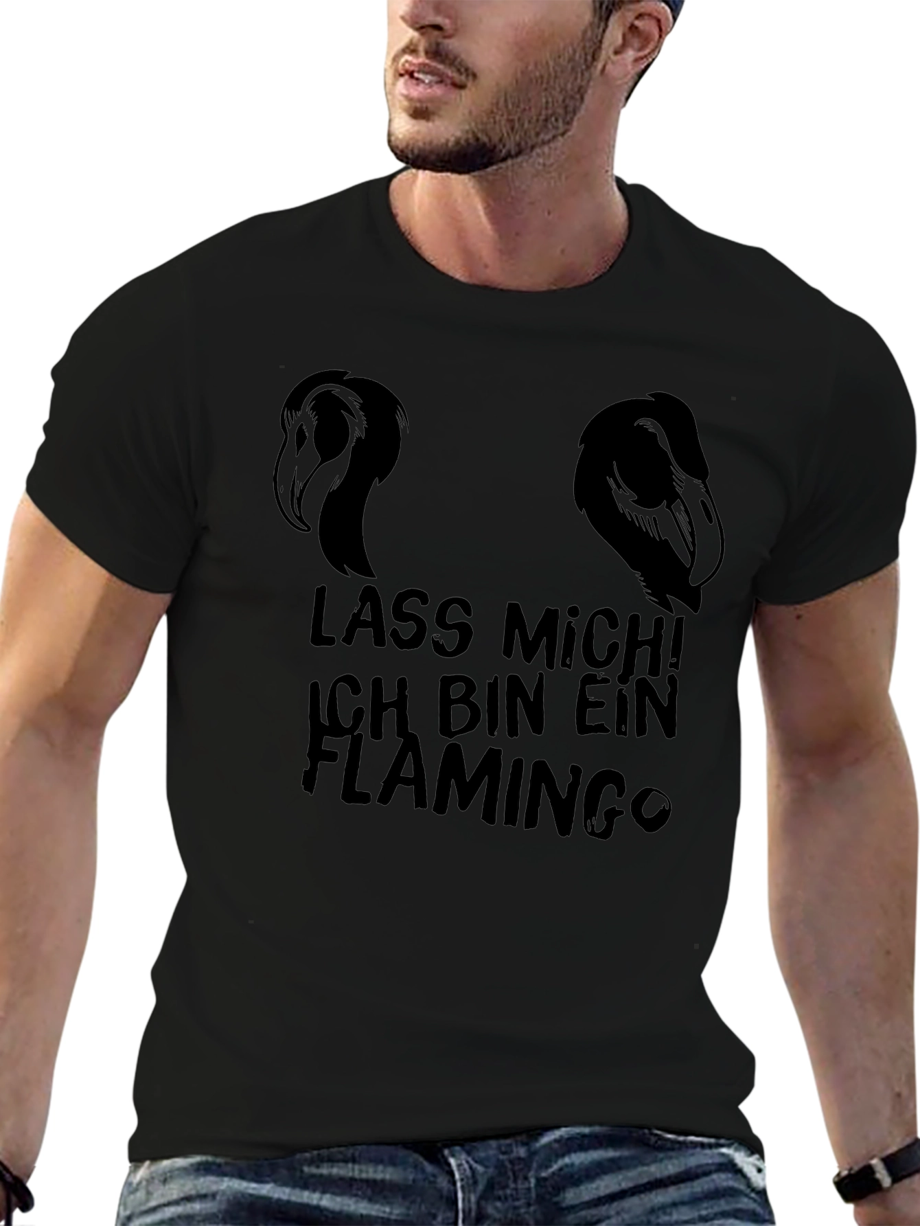 Lass Mich! Flamingo Graphic Black T-Shirt