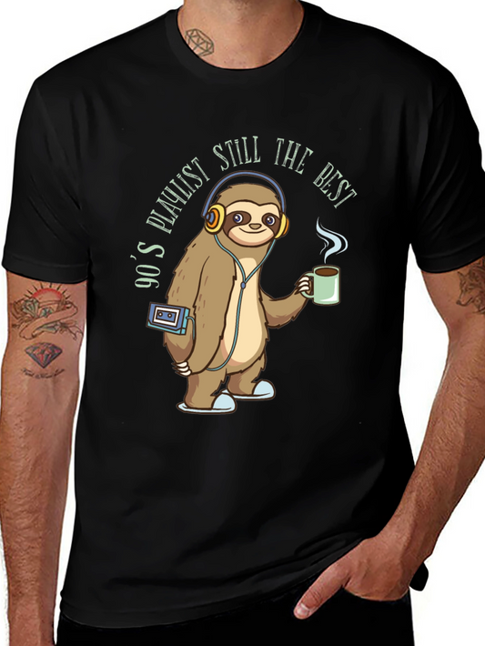 90s Playlist Sloth T-Shirt - Relaxed Retro Style