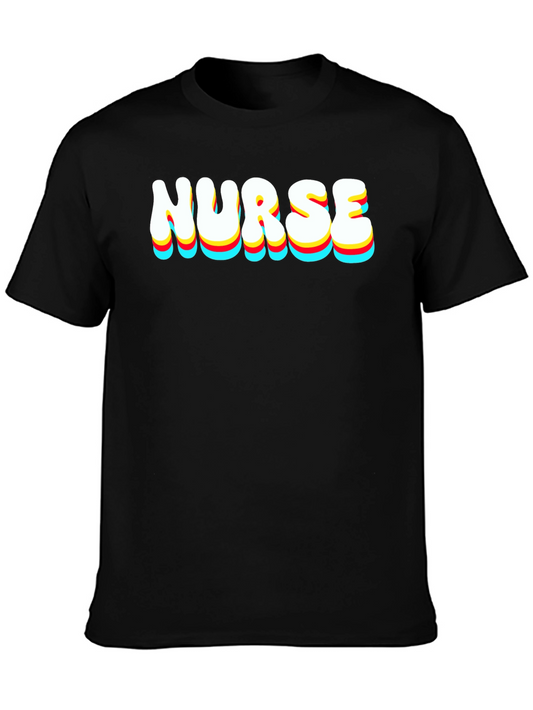 Nurse Retro Stacked Text Black T-Shirt