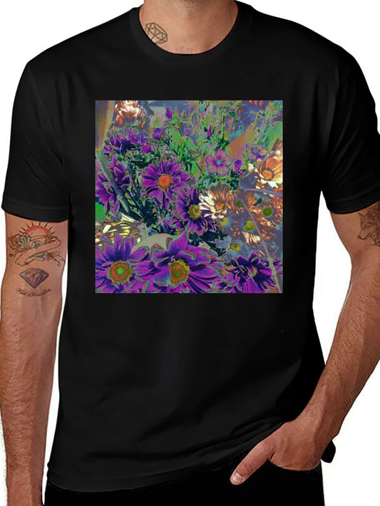 Floral Print Graphic Tee - Artistic Design T-Shirt