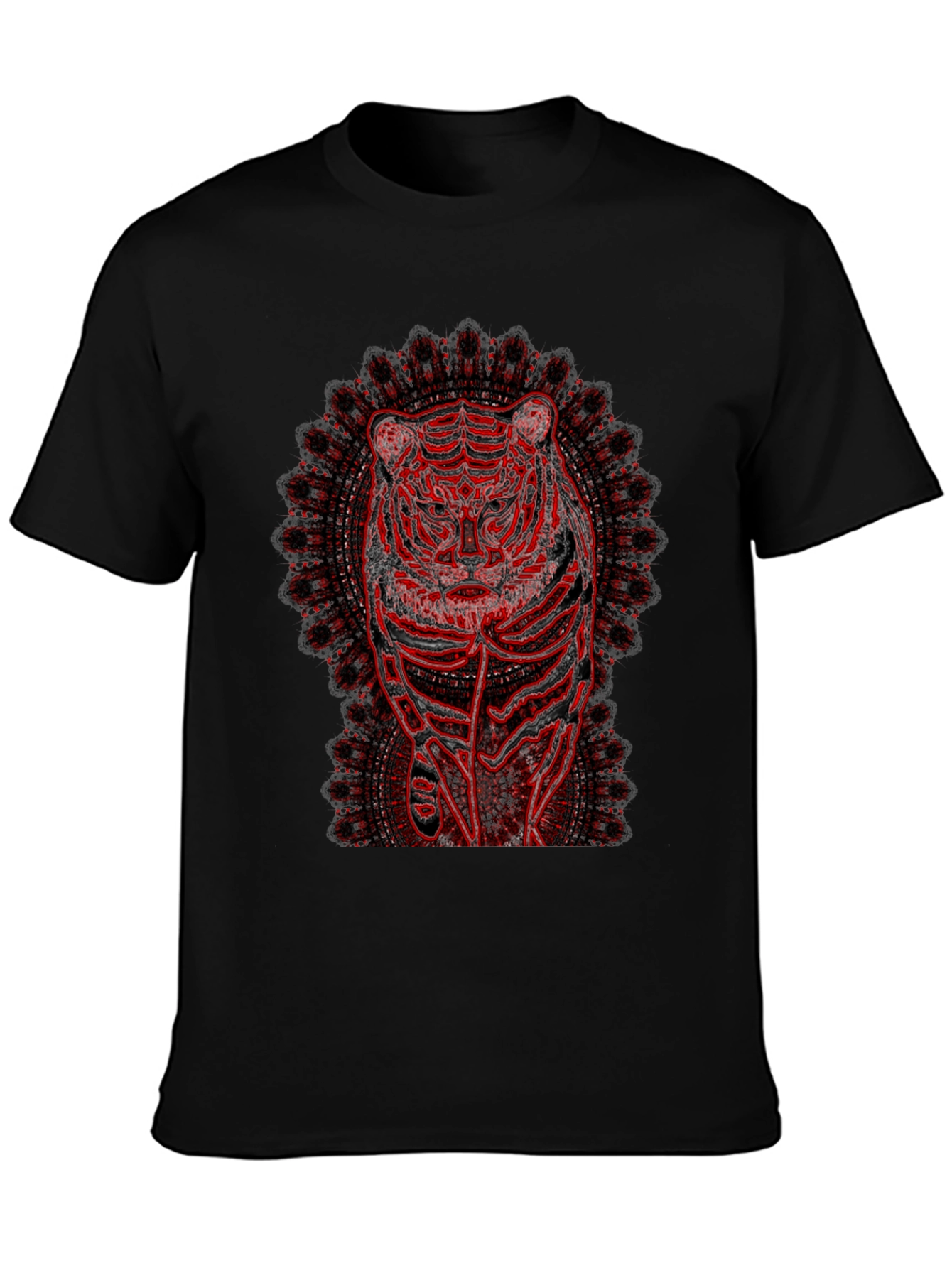 Red Tiger Mandala Graphic Black T-Shirt