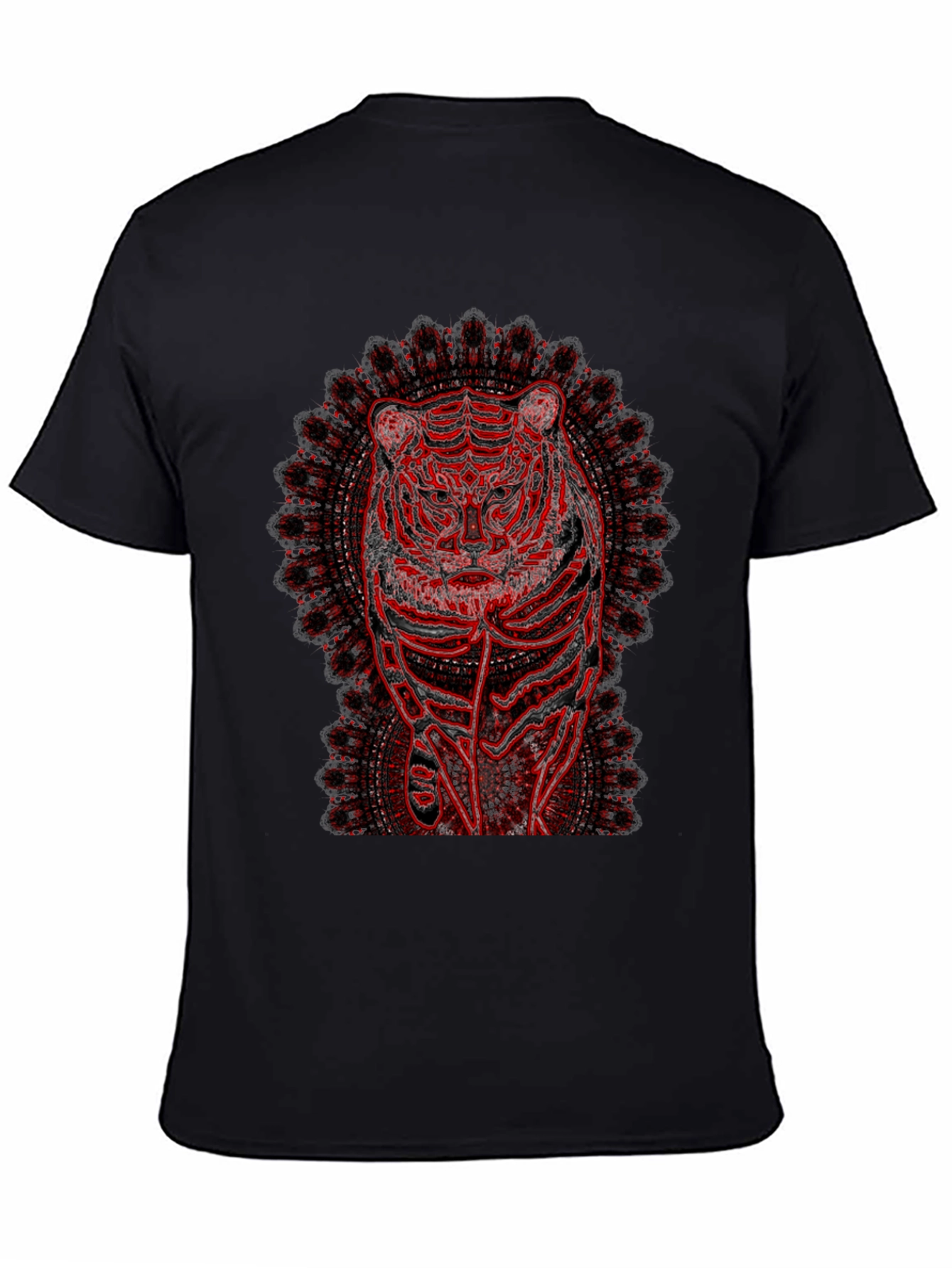 Red Tiger Mandala Graphic Black T-Shirt