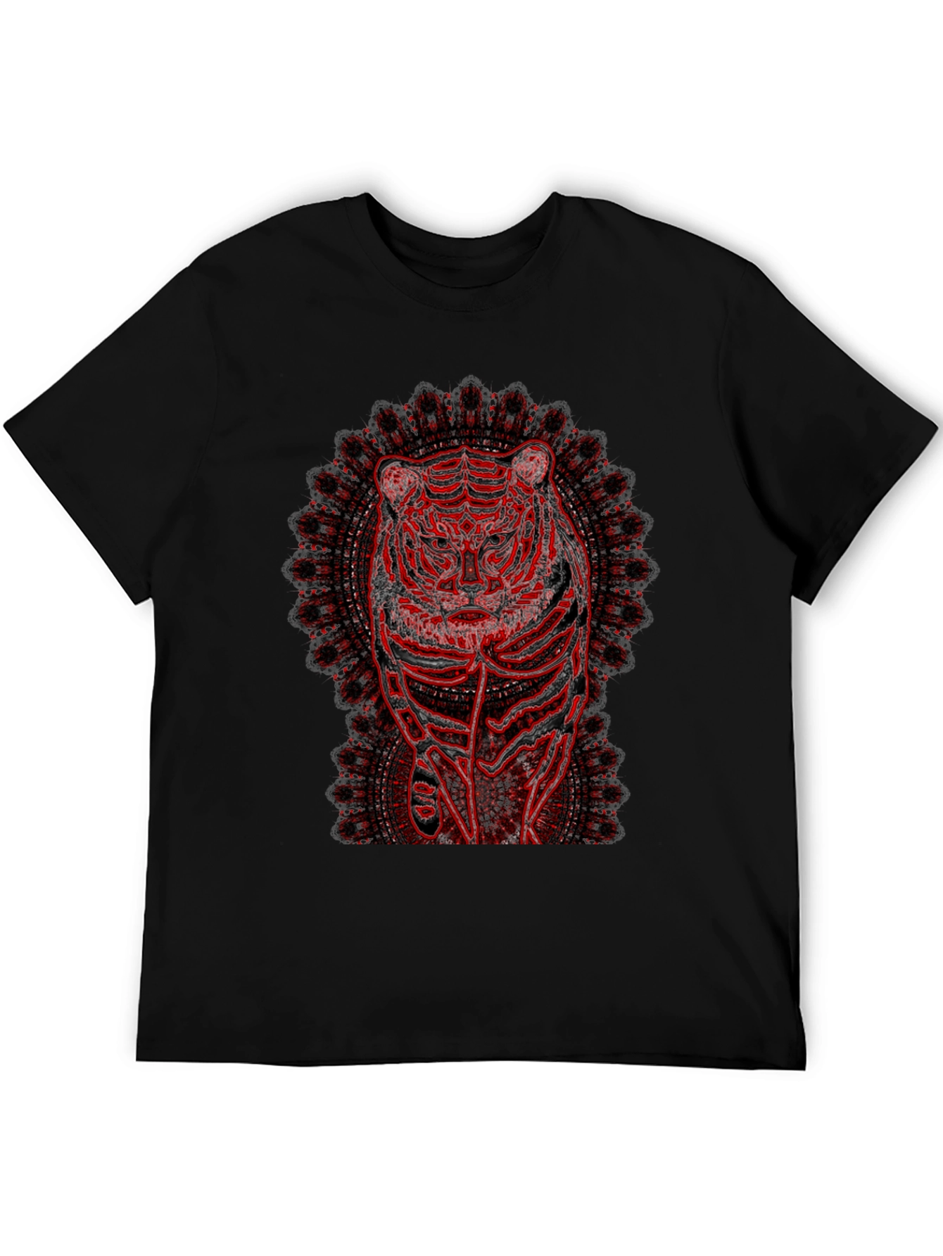 Red Tiger Mandala Graphic Black T-Shirt
