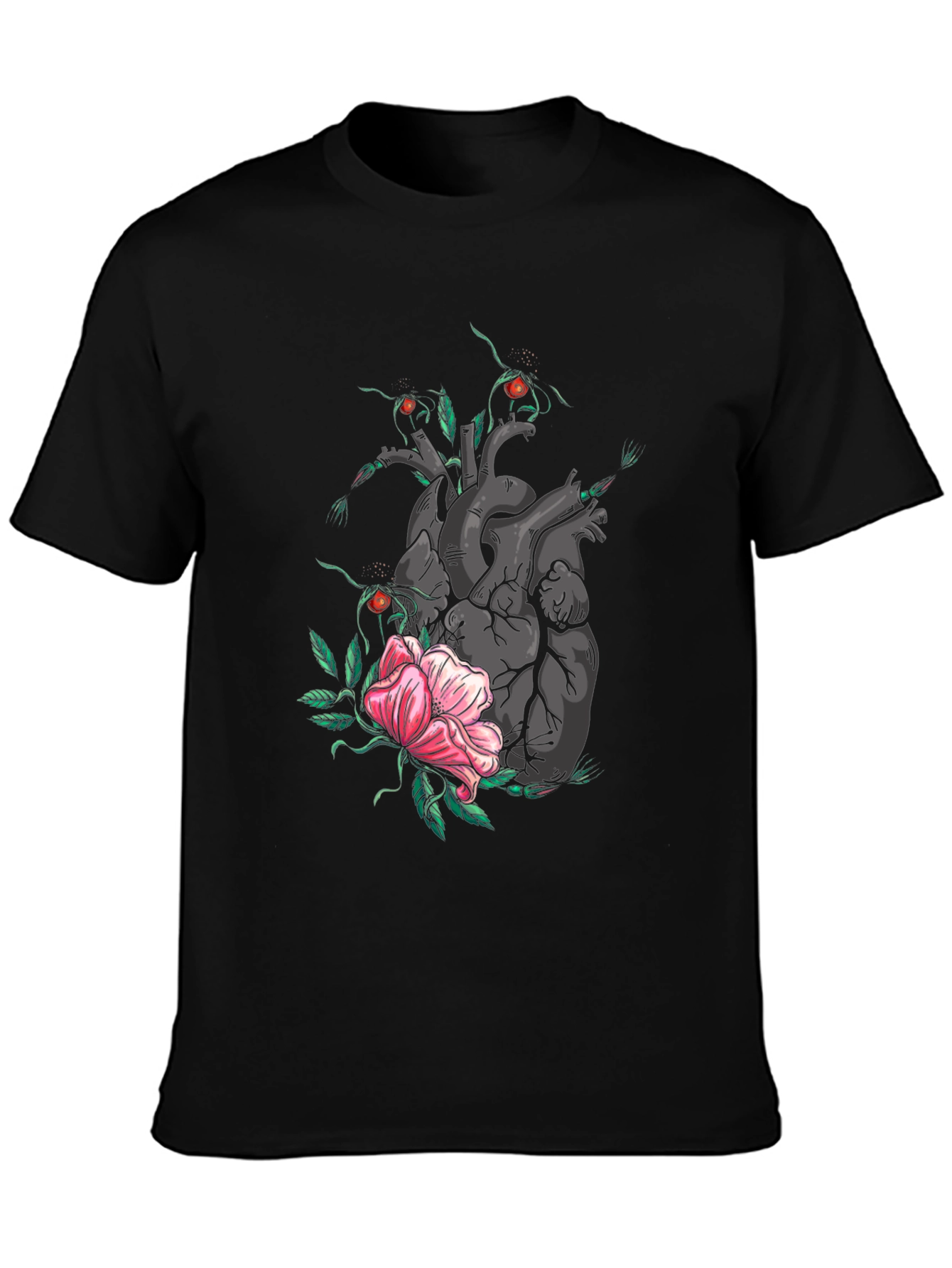 Heart & Flower Graphic T-Shirt - Black