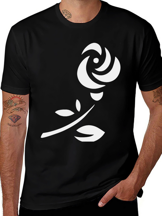 Black T-Shirt with Abstract Rose Design