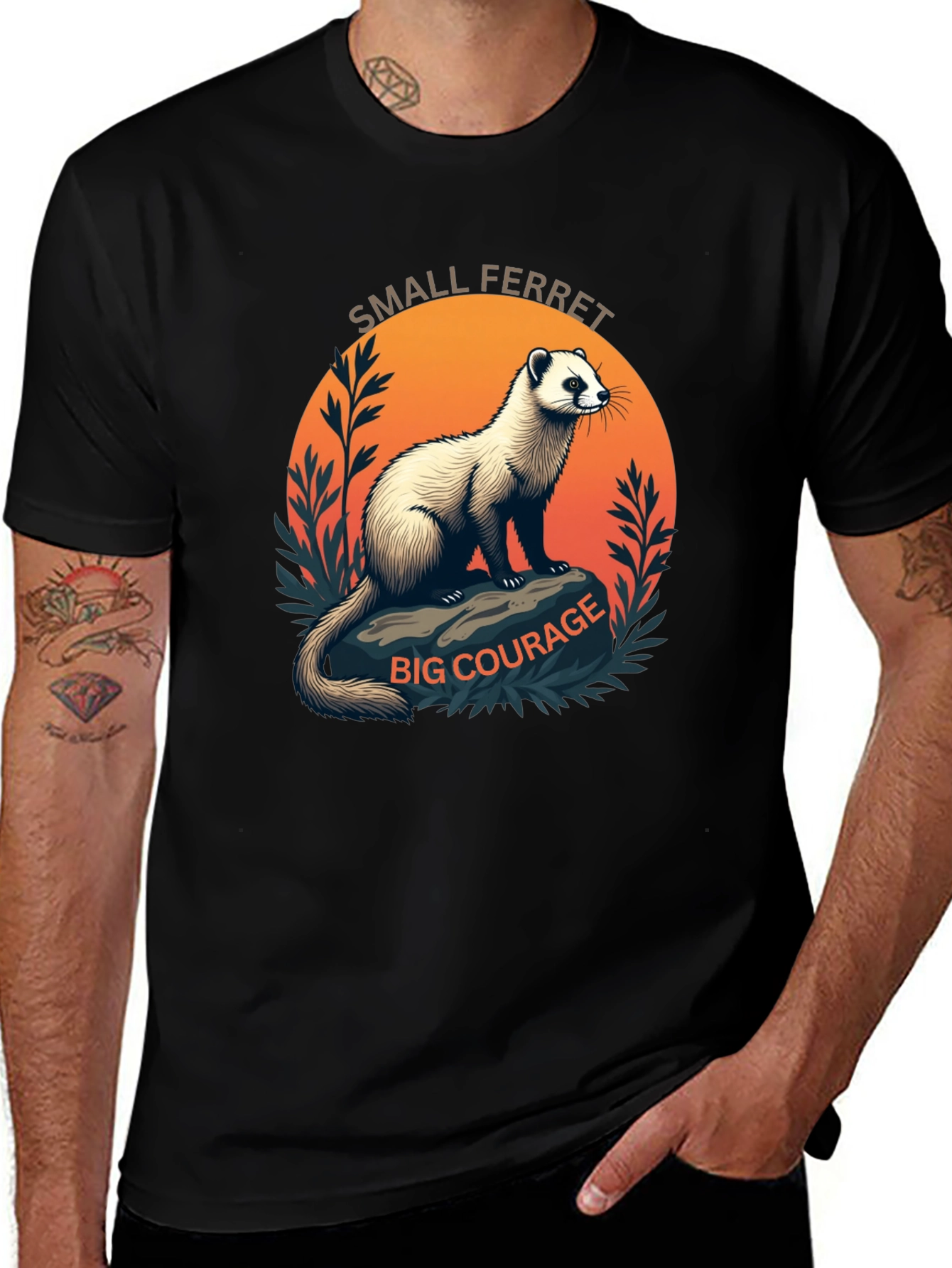Small Ferret Big Courage Graphic T-Shirt