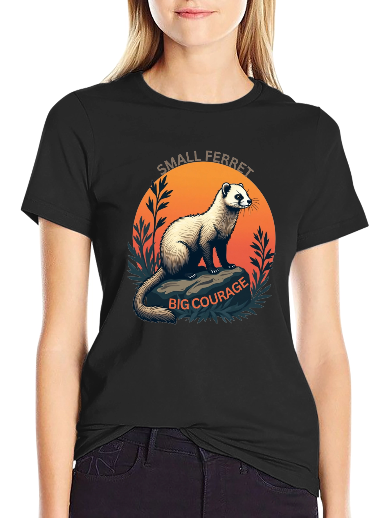 Small Ferret Big Courage Graphic T-Shirt