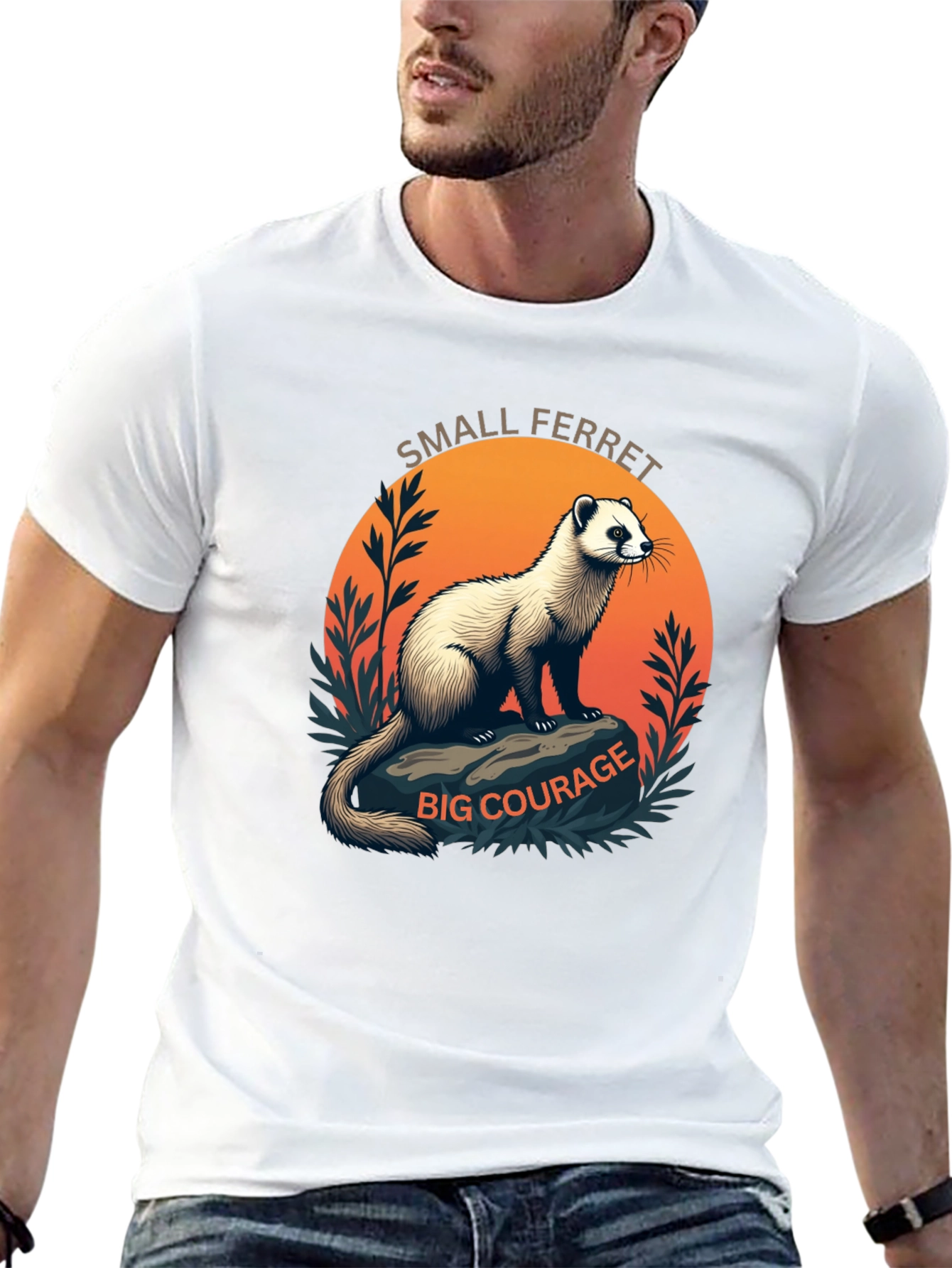 Small Ferret Big Courage Graphic T-Shirt