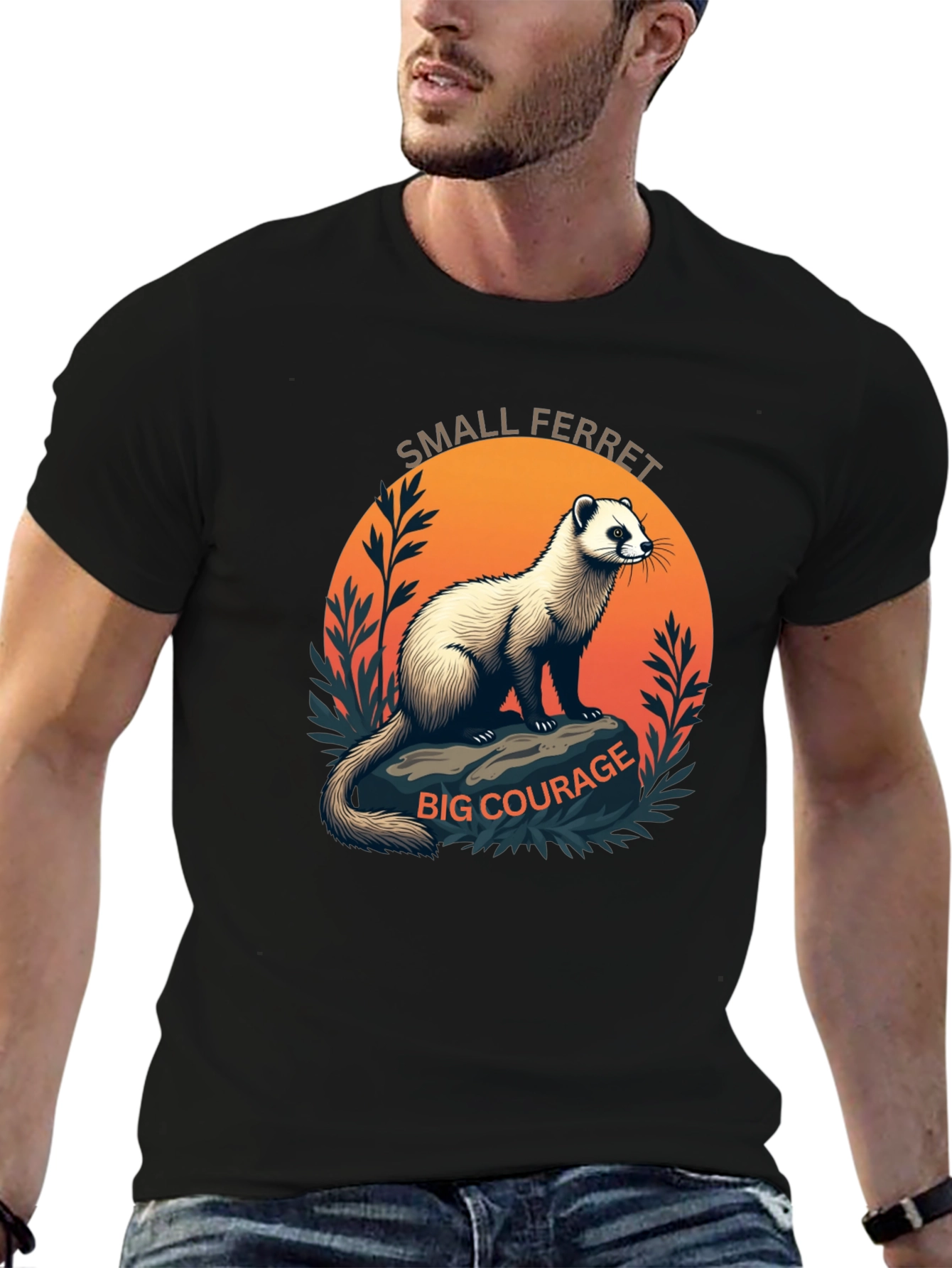 Small Ferret Big Courage Graphic T-Shirt