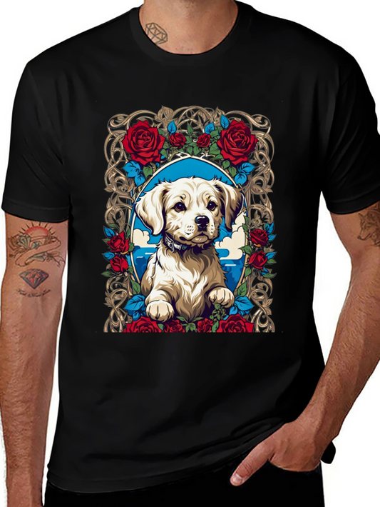 Dog & Roses Graphic Tee - Black Cotton Blend