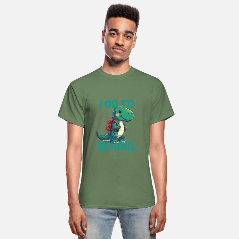 Dinosaur with backpack I go to school