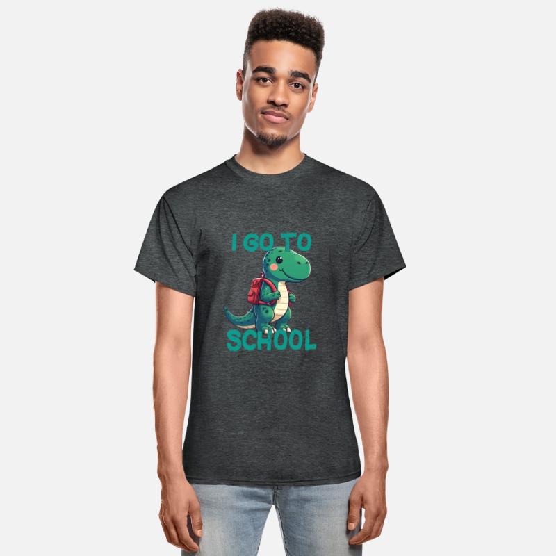 Dinosaur with backpack I go to school