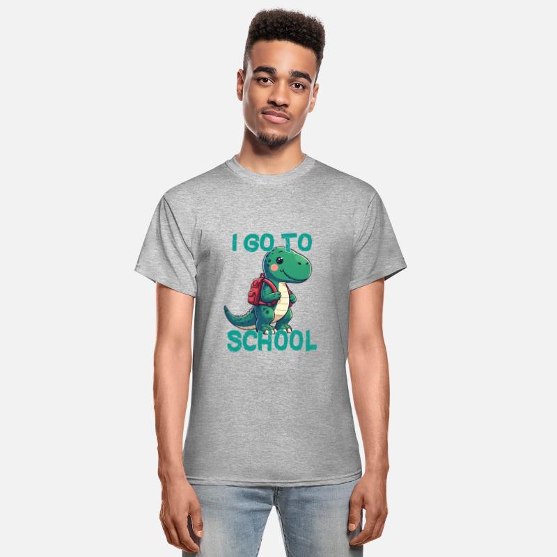 Dinosaur with backpack I go to school