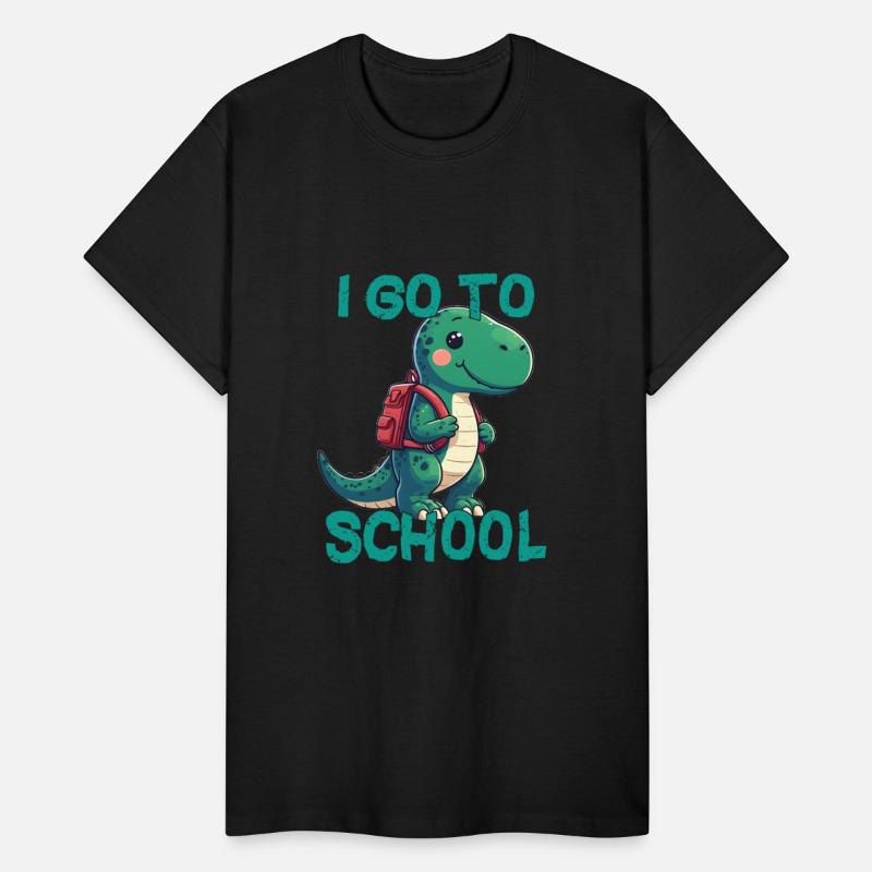 Dinosaur with backpack I go to school