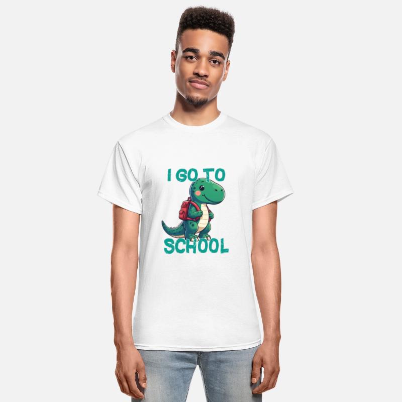 Dinosaur with backpack I go to school