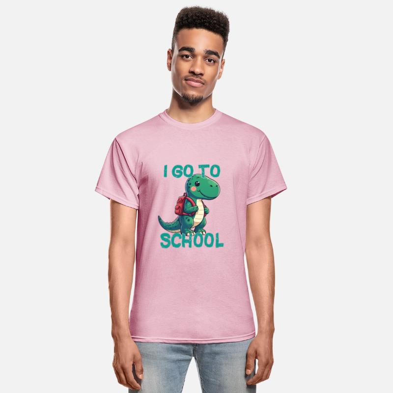 Dinosaur with backpack I go to school