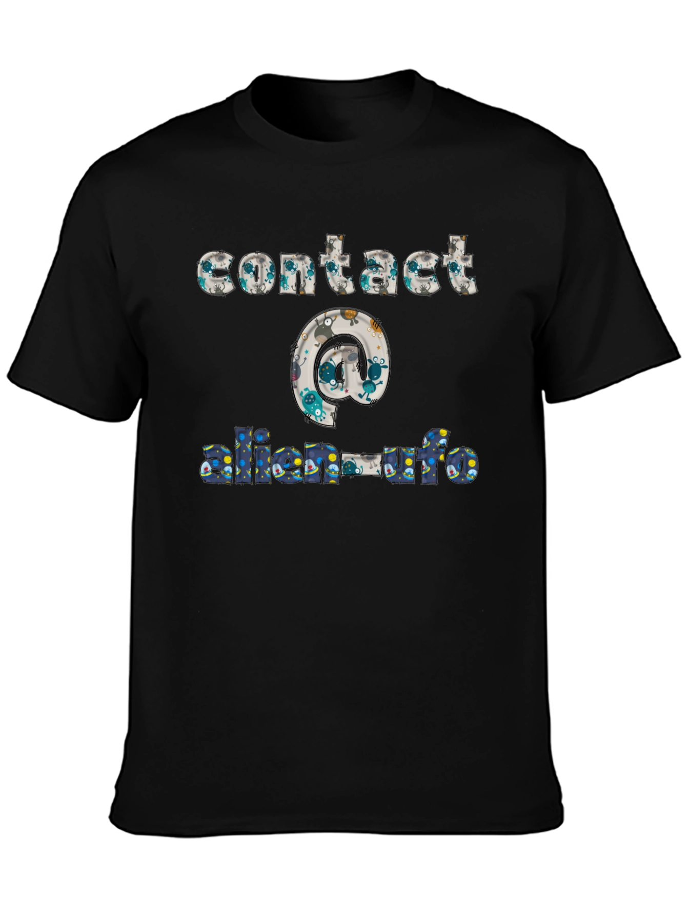 Contact Alien UFO T-Shirt Black Cotton