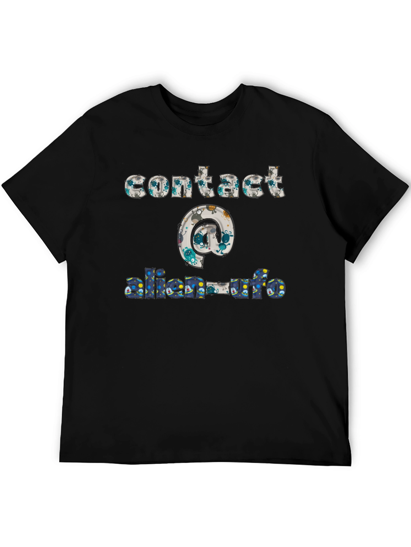 Contact Alien UFO T-Shirt Black Cotton