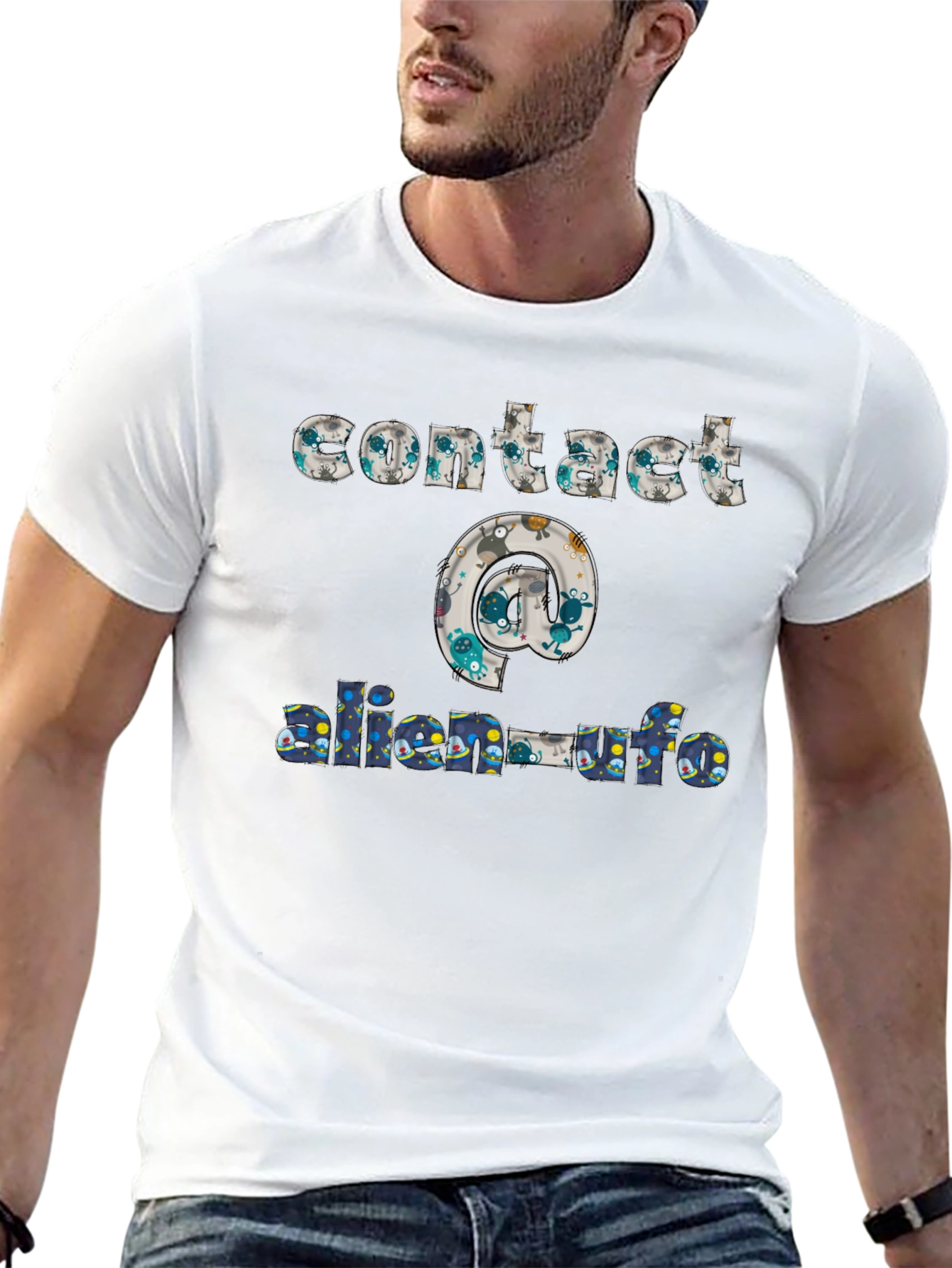 Contact Alien UFO T-Shirt Black Cotton
