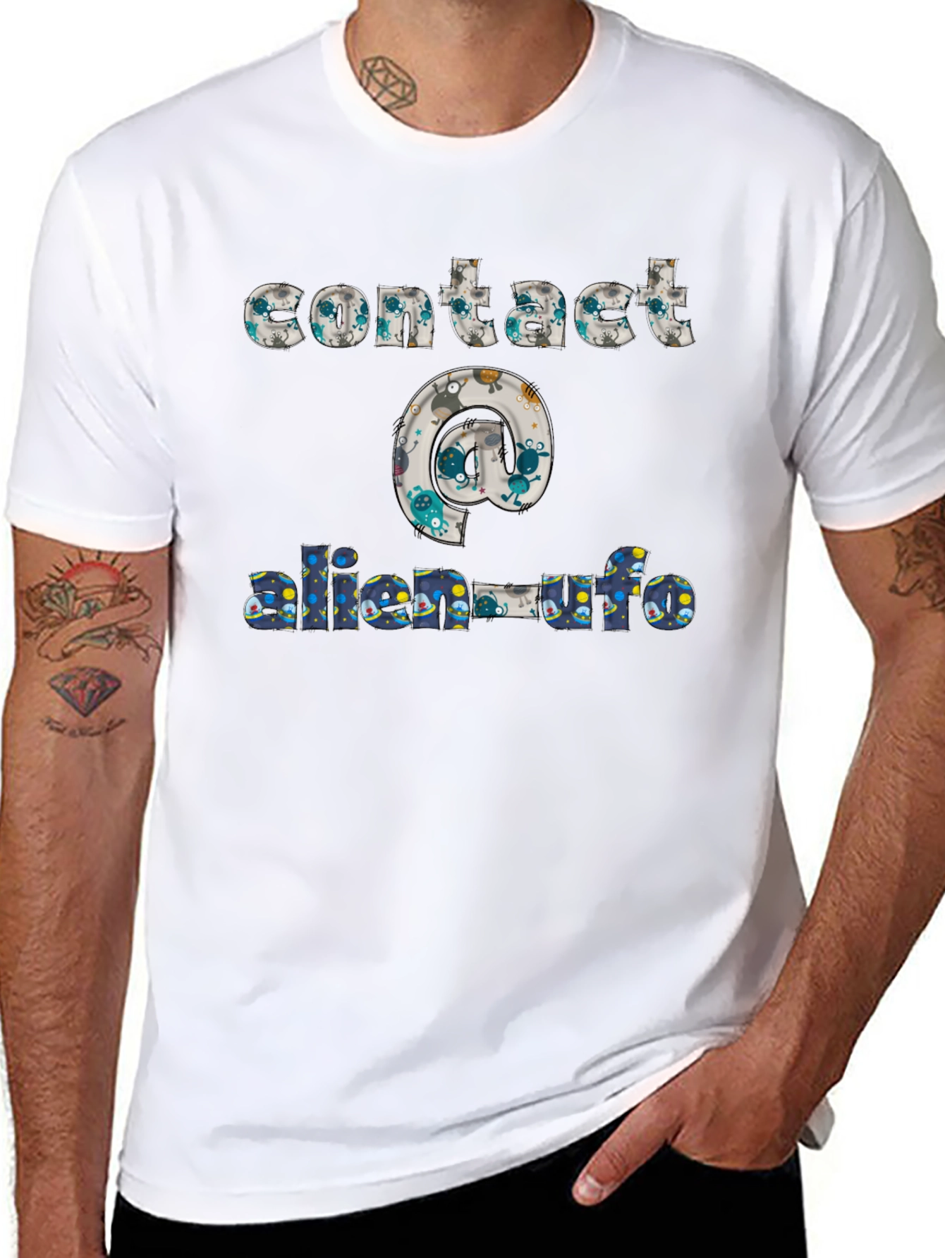 Contact Alien UFO T-Shirt Black Cotton
