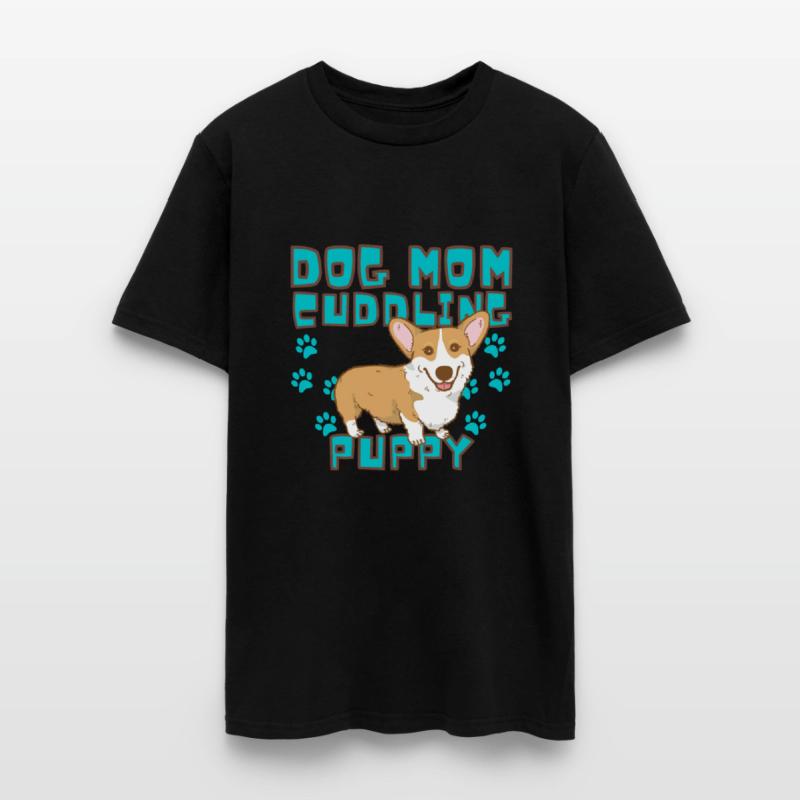 DOG MOM CUDDLING PUPPY , DOGS LOVERS