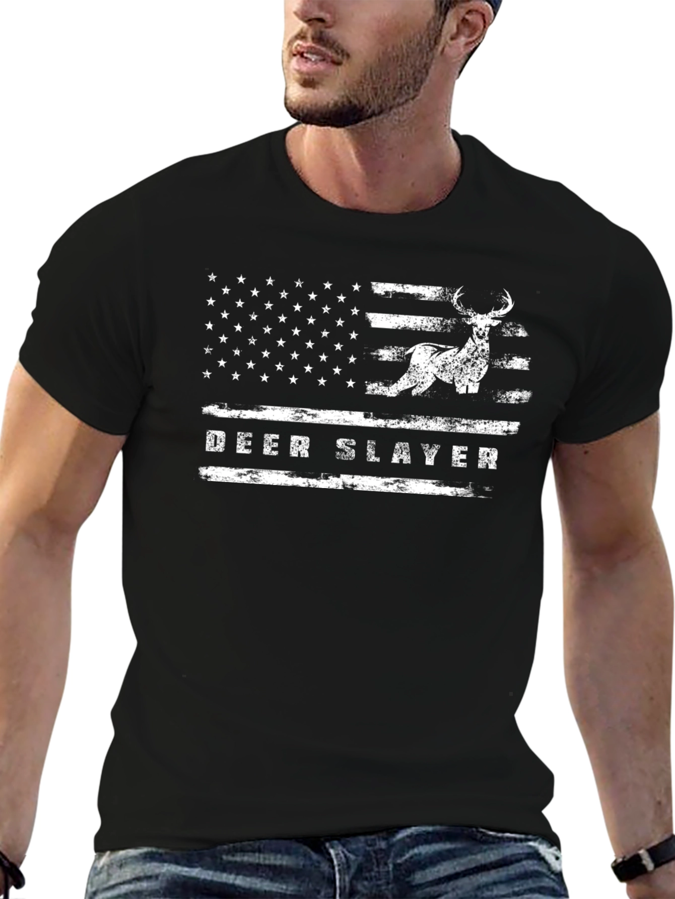 Deer Slayer American Flag Graphic T-Shirt