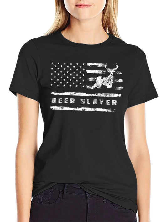 Deer Slayer American Flag Graphic T-Shirt