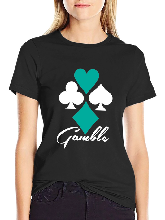 Gamble Card Suit Graphic Tee - Black Cotton Casual Shirt