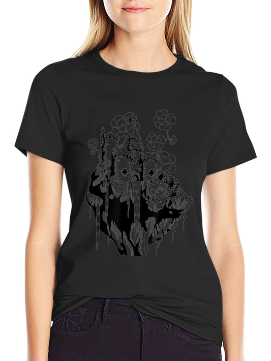 Black Graphic Tee - Castle Print