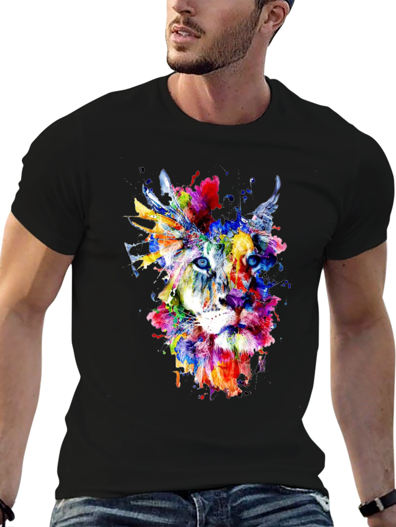 Abstract Lion Graphic Tee - Mens Black T-Shirt