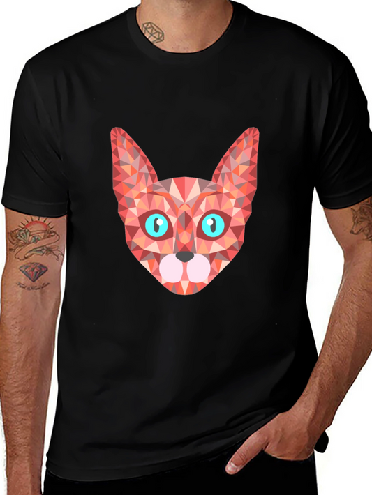 Geometric Cat Tee - Stylish Graphic Print T-Shirt