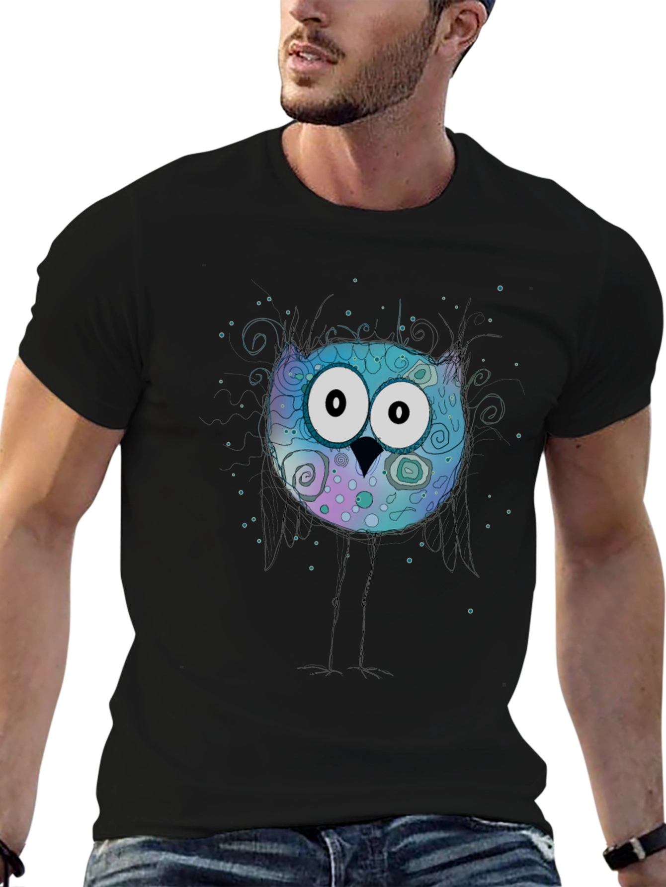 Owl Graphic Print Crew Neck T-Shirt