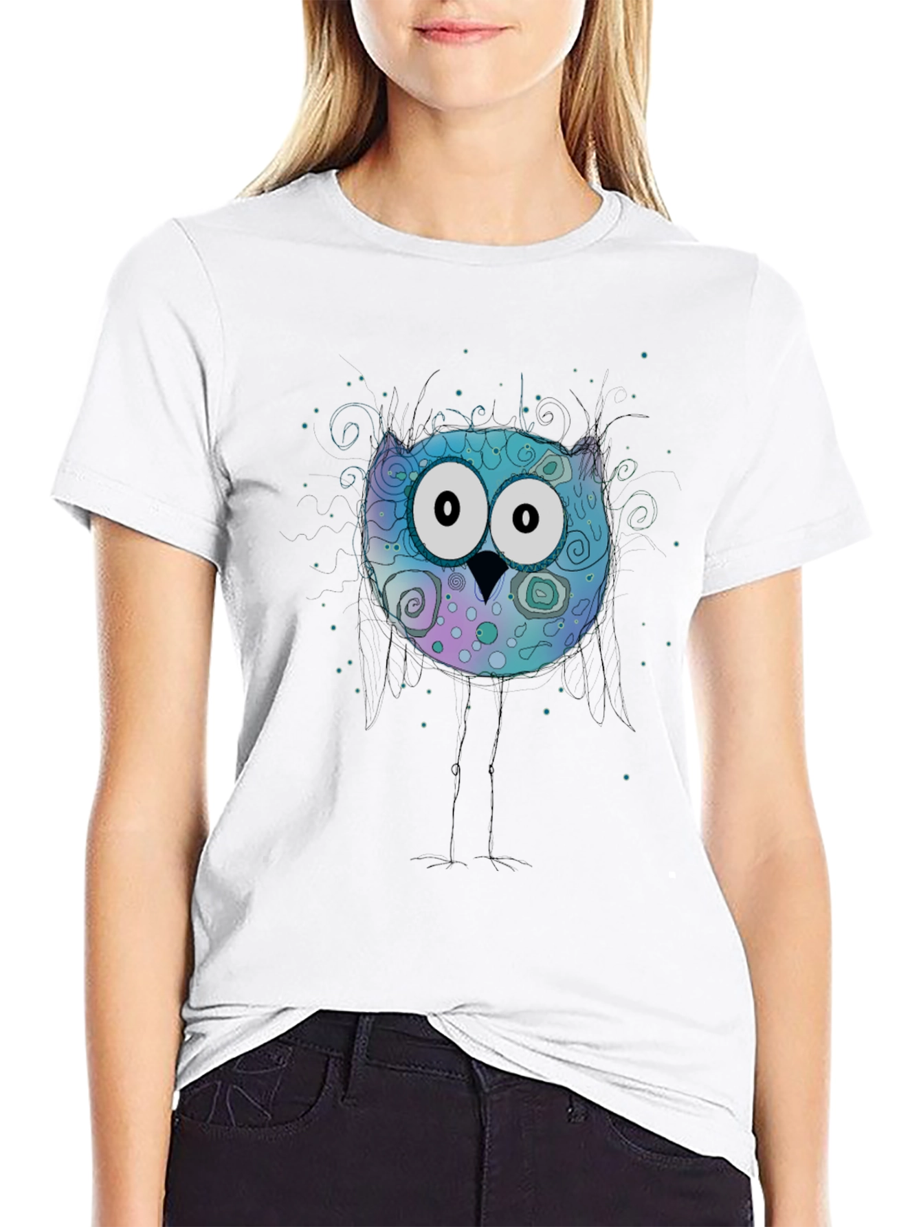 Owl Graphic Print Crew Neck T-Shirt