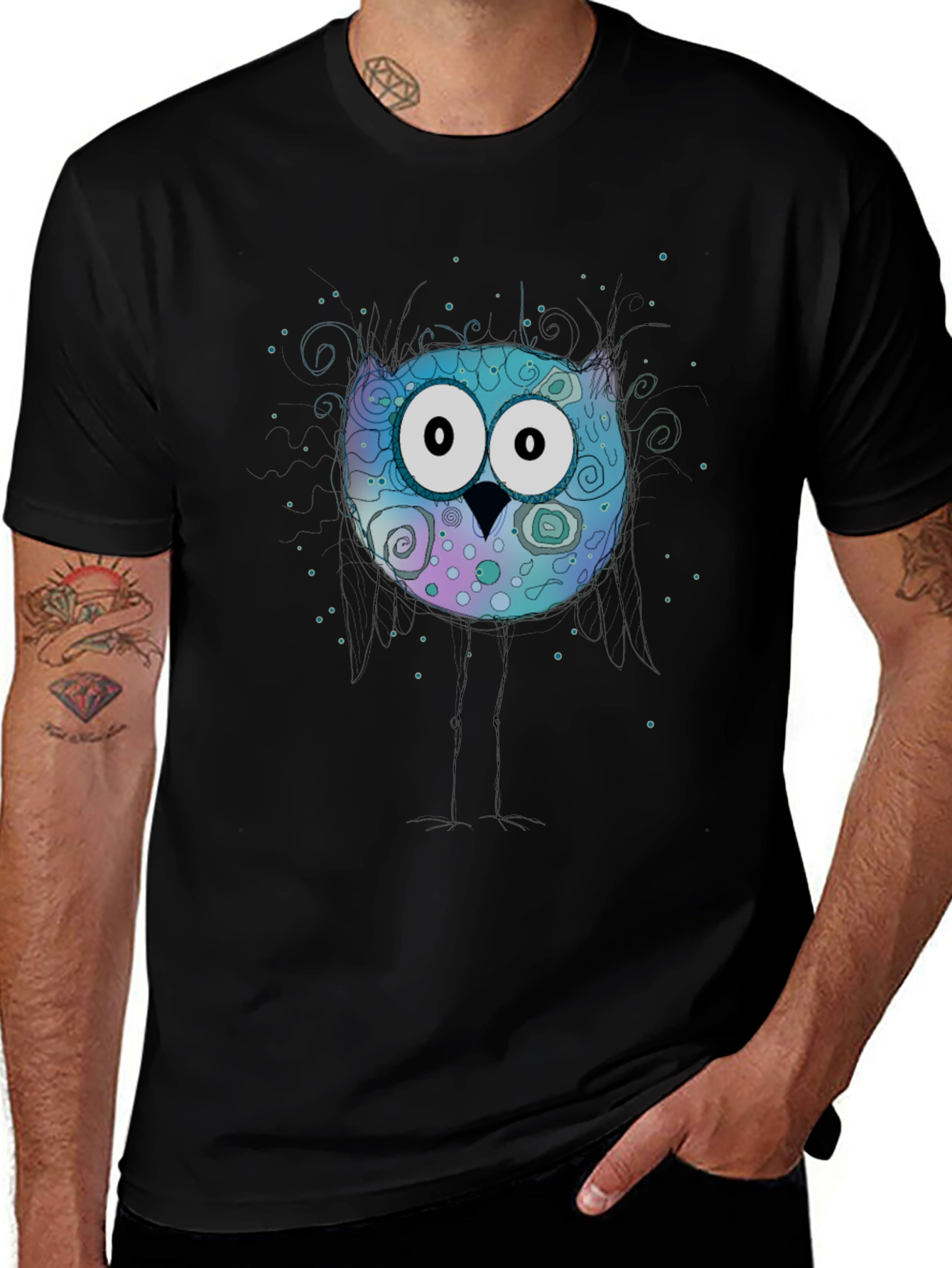 Owl Graphic Print Crew Neck T-Shirt
