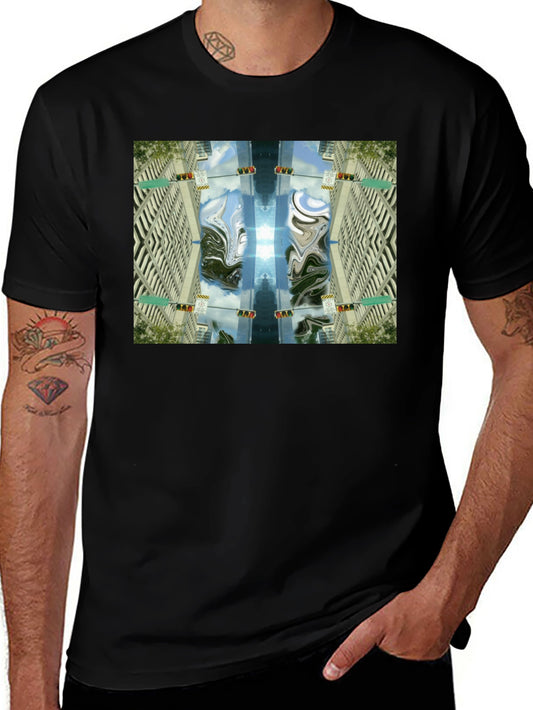 Abstract Cityscape Graphic Tee - Black