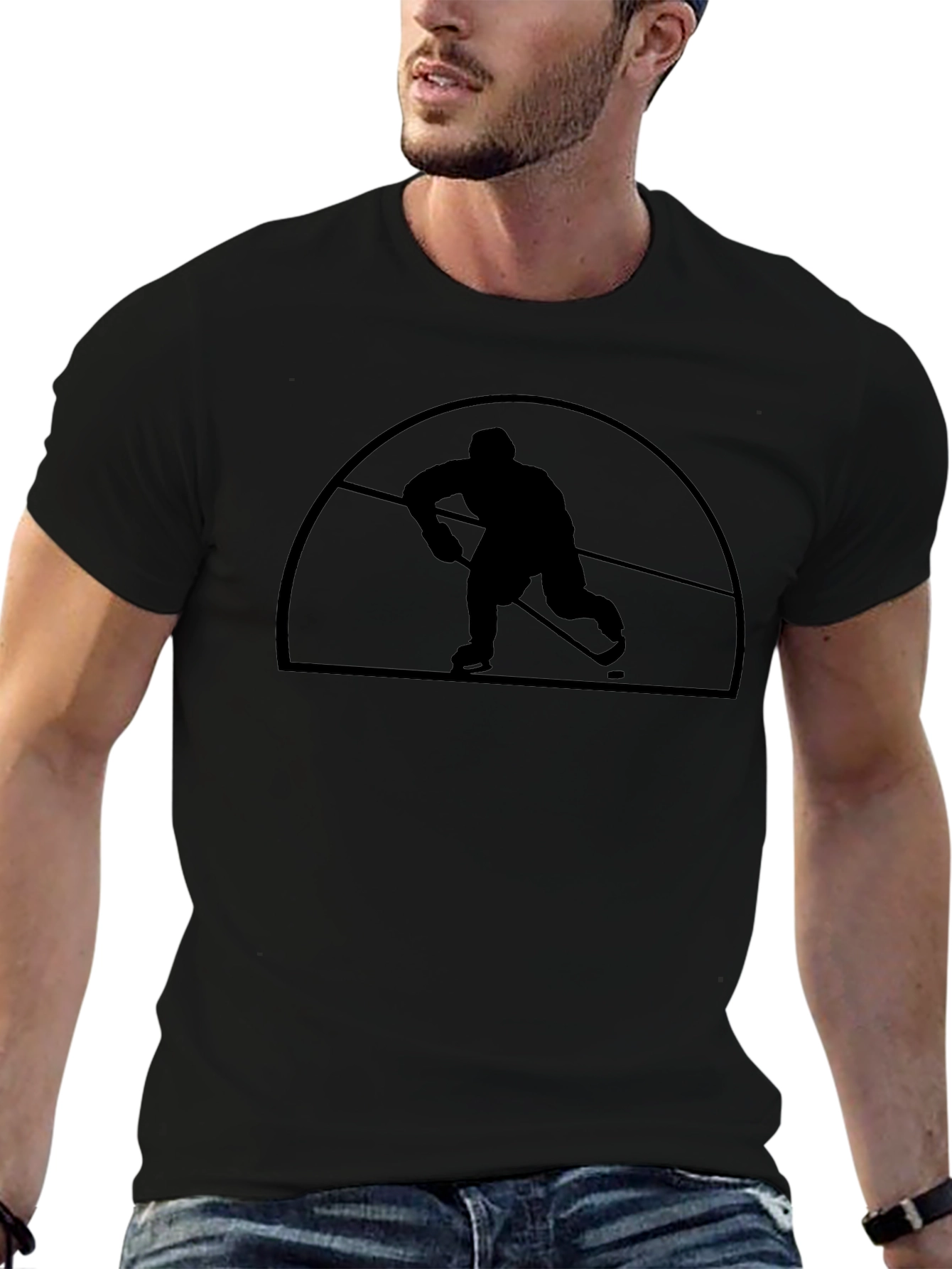Hockey Player Silhouette Graphic T-Shirt