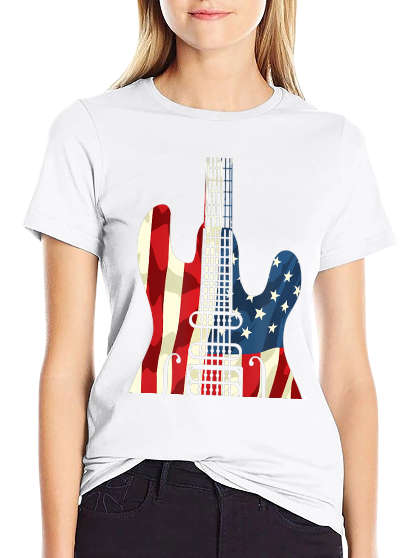 American Flag Guitar Graphic T-Shirt